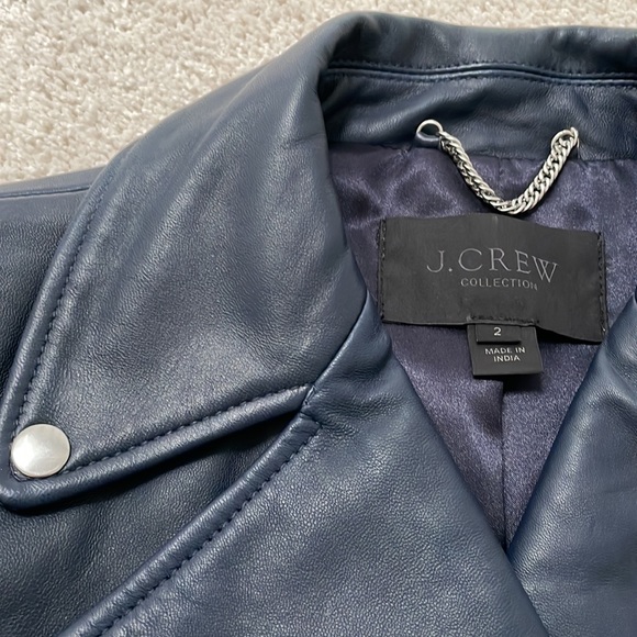 J.Crew Navy Leather Motorcycle Jacket - Picture 10 of 12